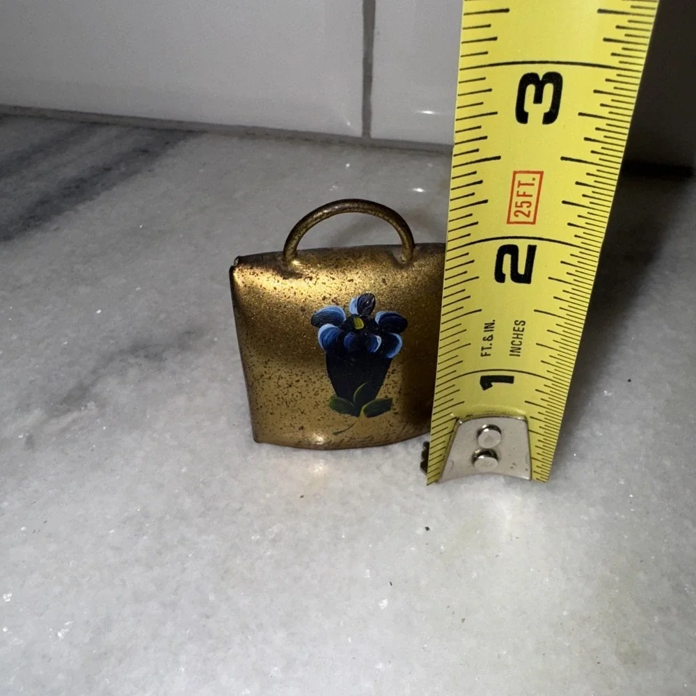 Mini Vintage Hand Painted Brass Cow Goat Sheep Dog Bell ES003 Switzerland